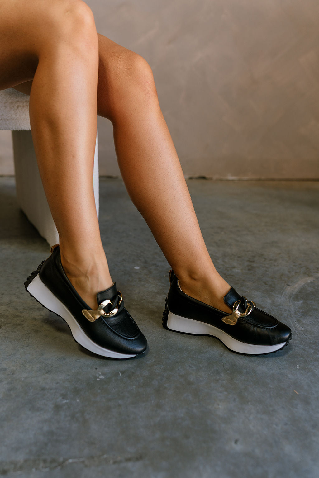 Kind Words Loafer Sneaker in Black & Gold- frontal side view