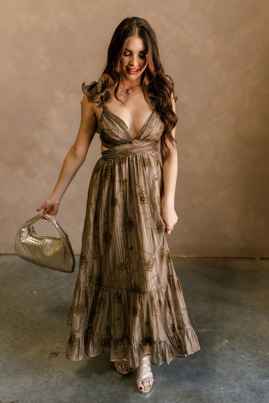 Zoey Embroidered Floral Ruffle Maxi Dress Lizard Thicket