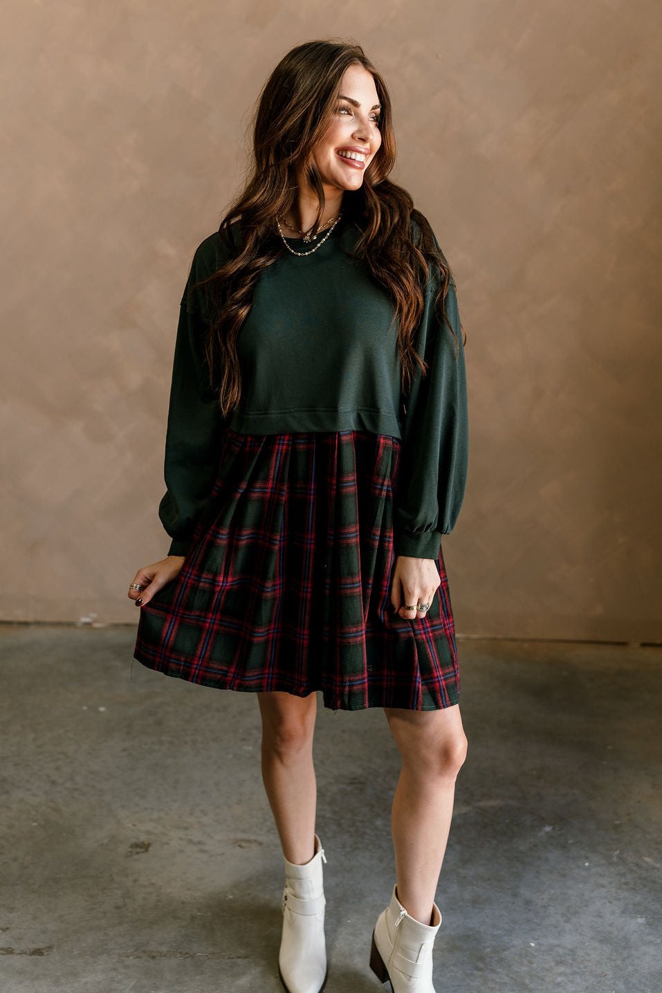 Patricia Green & Plaid Twofer Mini Dress - full body front view