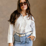 Blair Button-Up Long Sleeve Top- white-front view