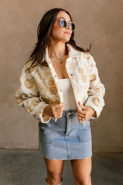 Melody Cream & Mustard Floral Sherpa Jacket - Lizard Thicket