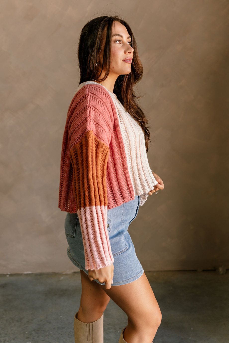 Liliana Cream & Mauve Multi Sweater-side view