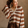 Quinn Cream & Caramel Brown Stripe Sweater- front view