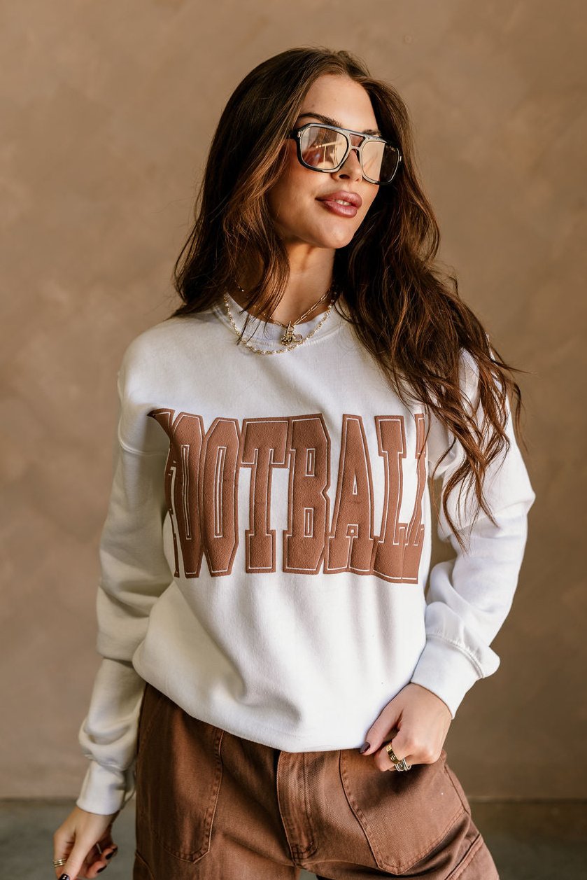 Football Brown & White Crew Neck Sweatshirt- front view