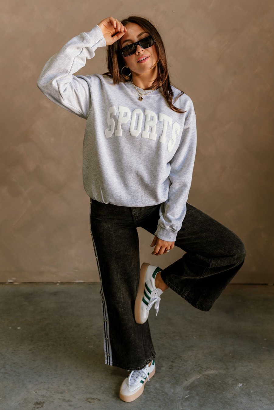 Sports Grey Crew Neck Sweatshirt- full body view