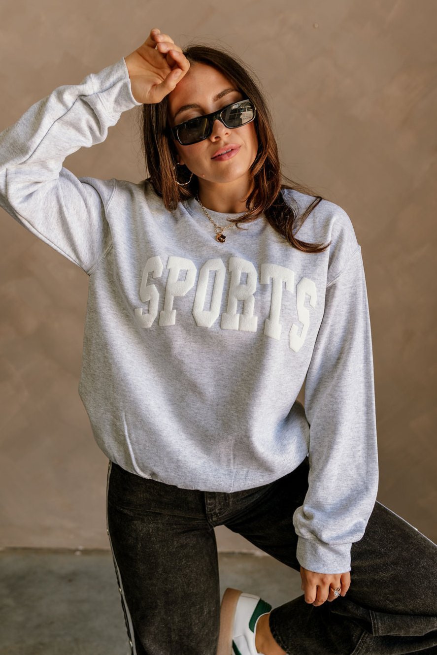 Sports Grey Crew Neck Sweatshirt- front view