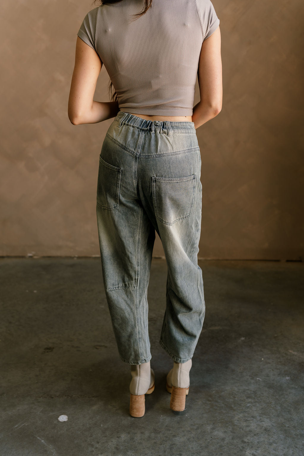 Emilia Sand Wash Barrel Jeans-back view