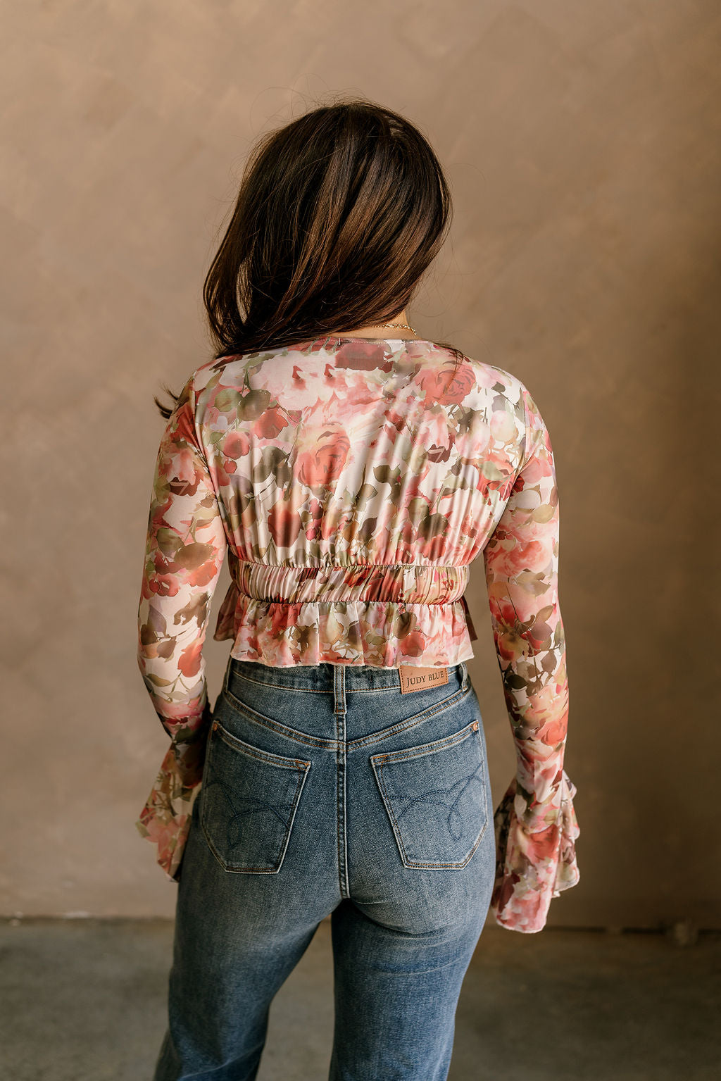 Elena Blush Multi Floral Ruffle Top- back view