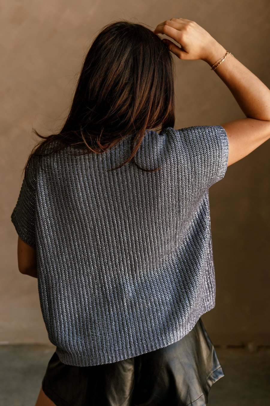 Vira Blue Grey Metallic Sweater- back view