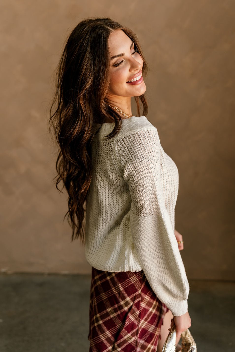 Harmony Ivory Knit Long Sleeve Sweater- side view