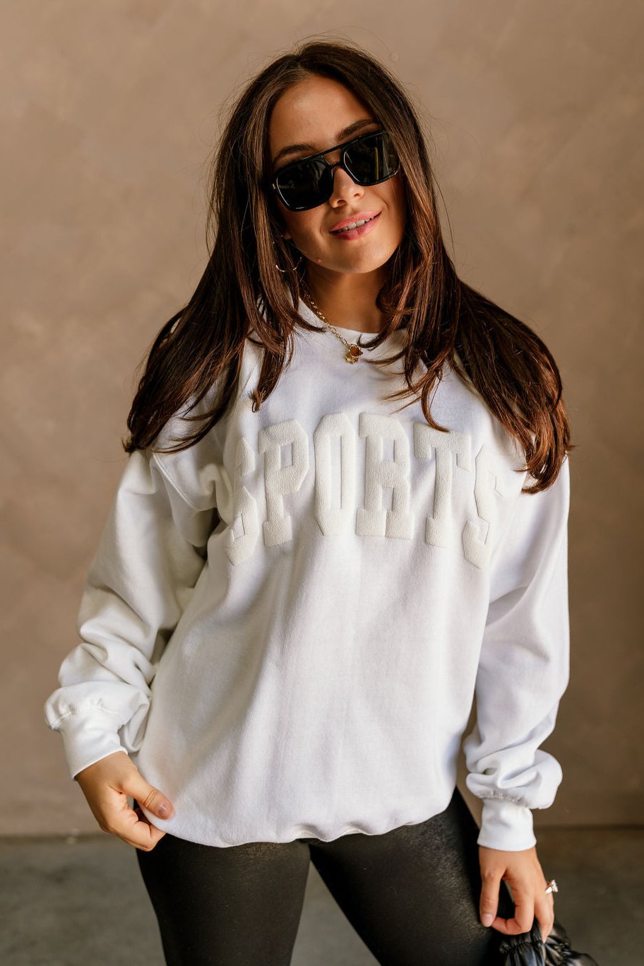 Sports White Crew Neck Sweatshirt- top view