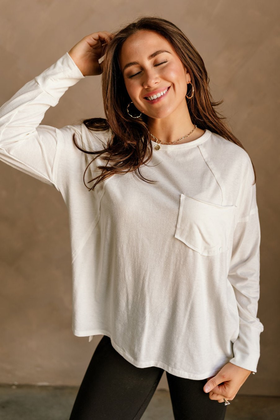 Alina Off White Long Sleeve Top- front close up view