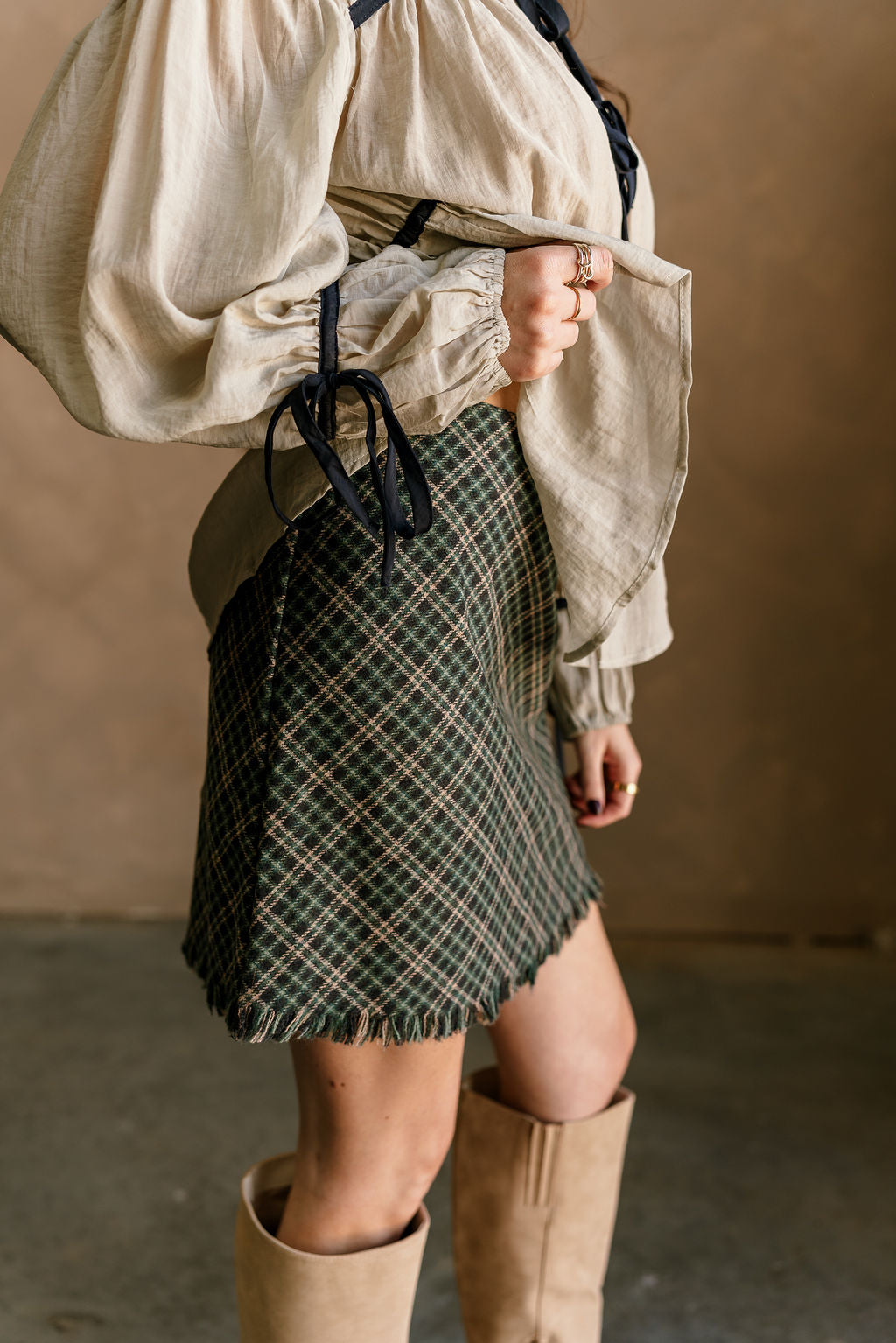 Addison Navy Multi Plaid Fray Skirt-side view