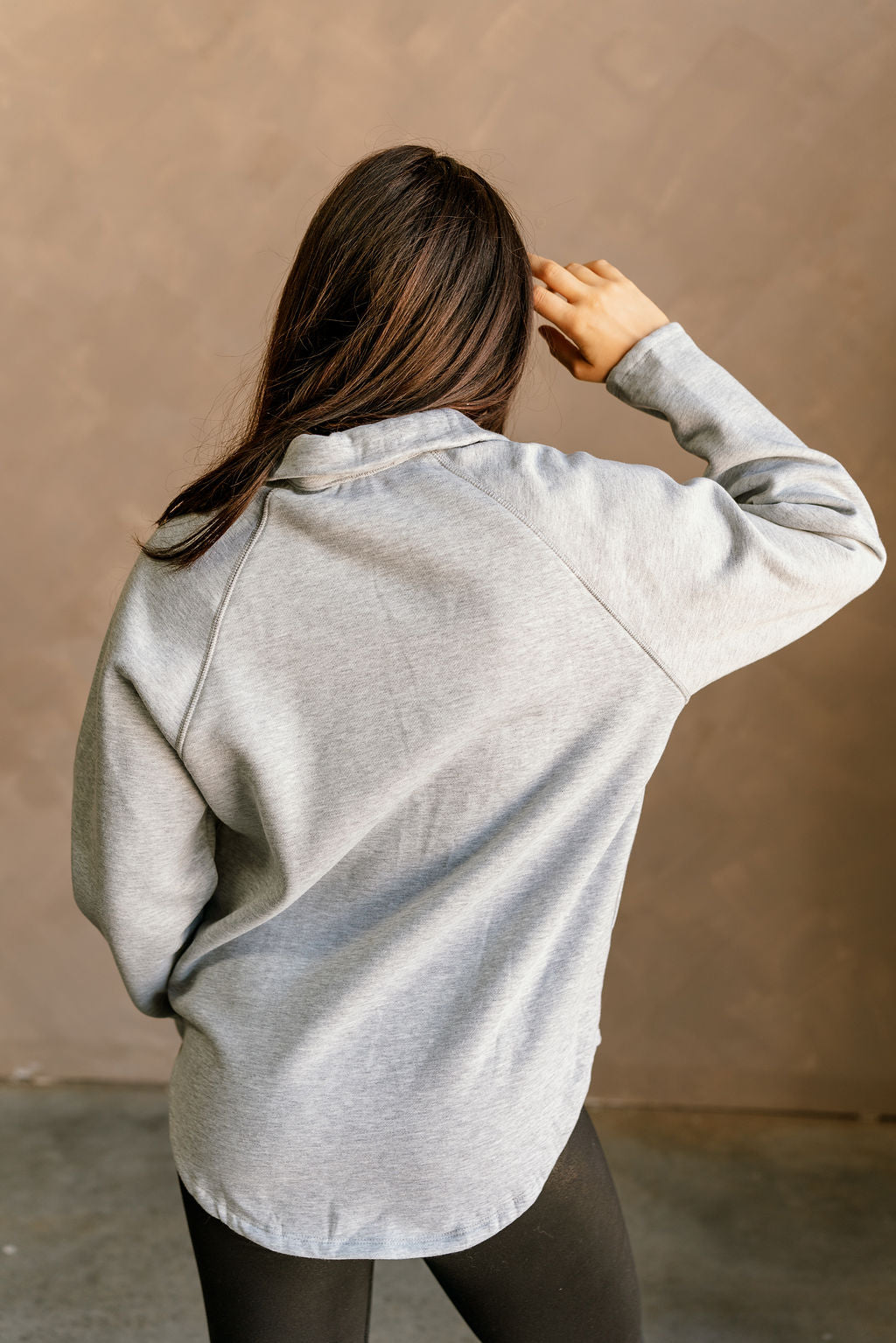 Arya Heather Grey Zip-Up Sweatshirt- back view