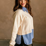 Audrey Cream & Blue Collar Long Sleeve Top- side view