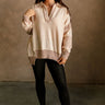 Leah Taupe & Cream Collar Long Sleeve Sweater- full body view