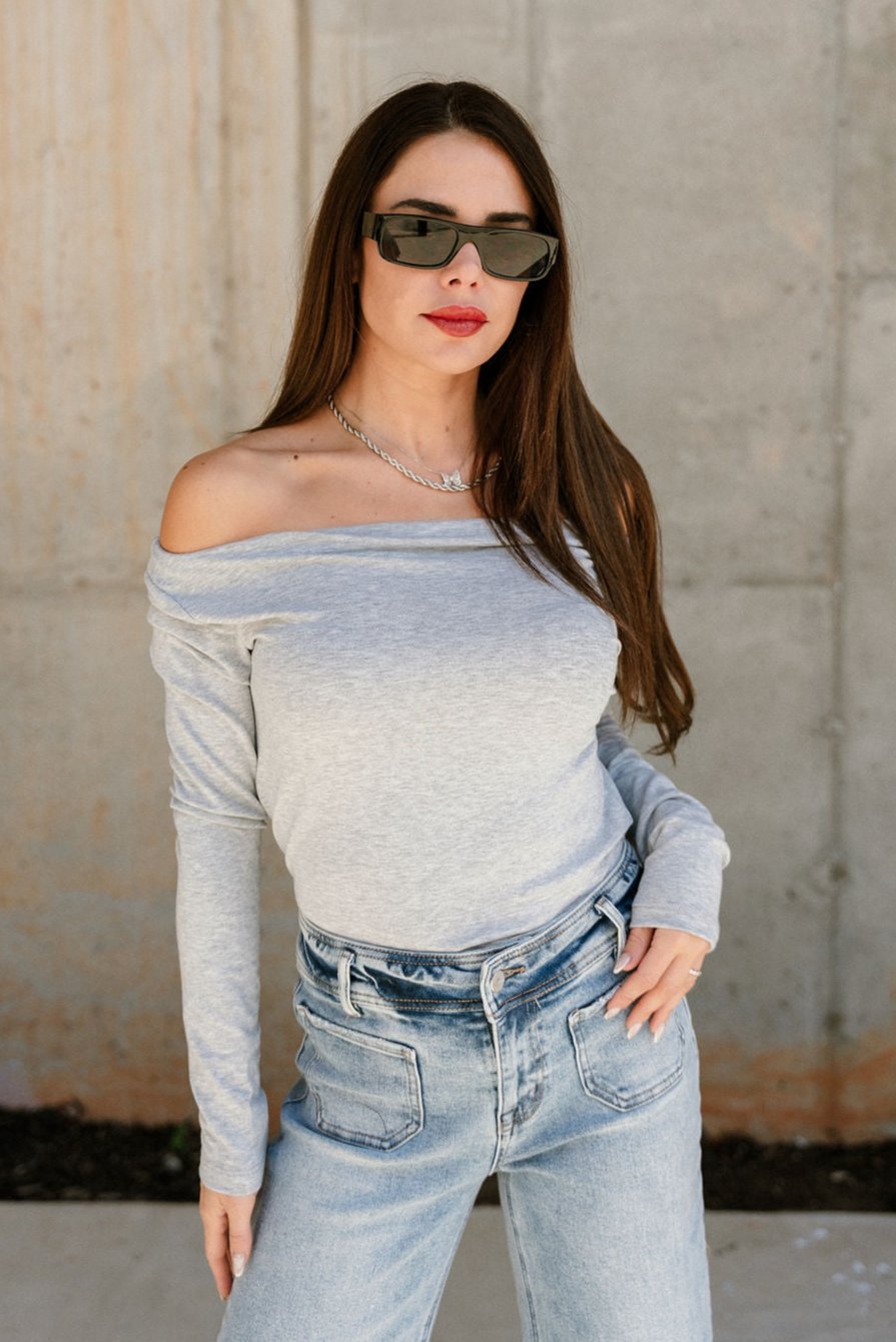 Alayna Heather Grey Long Sleeve Top- front view