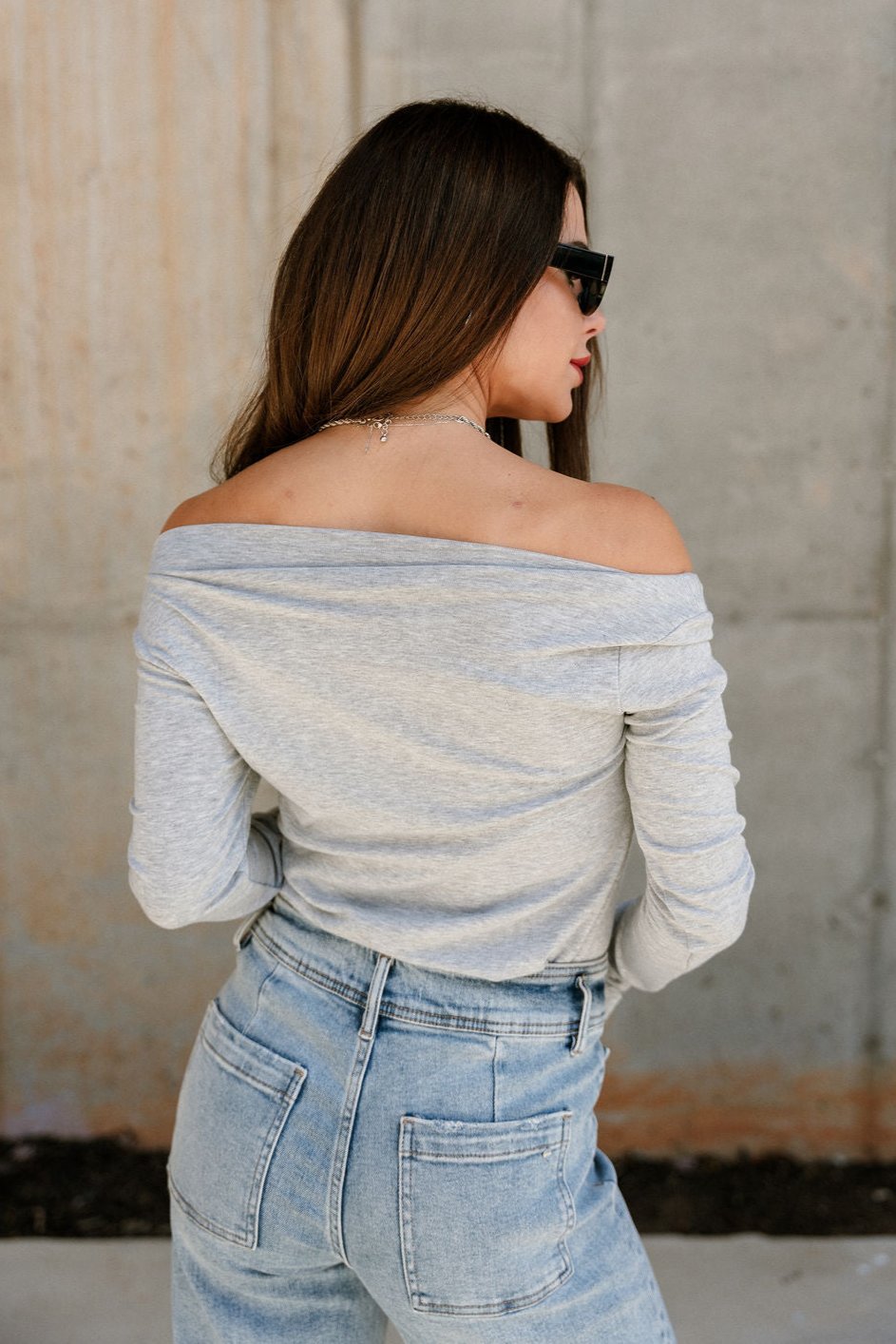 Alayna Heather Grey Long Sleeve Top- back view