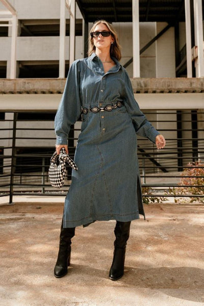 Tianna Blue Denim Midi Dress - Lizard Thicket