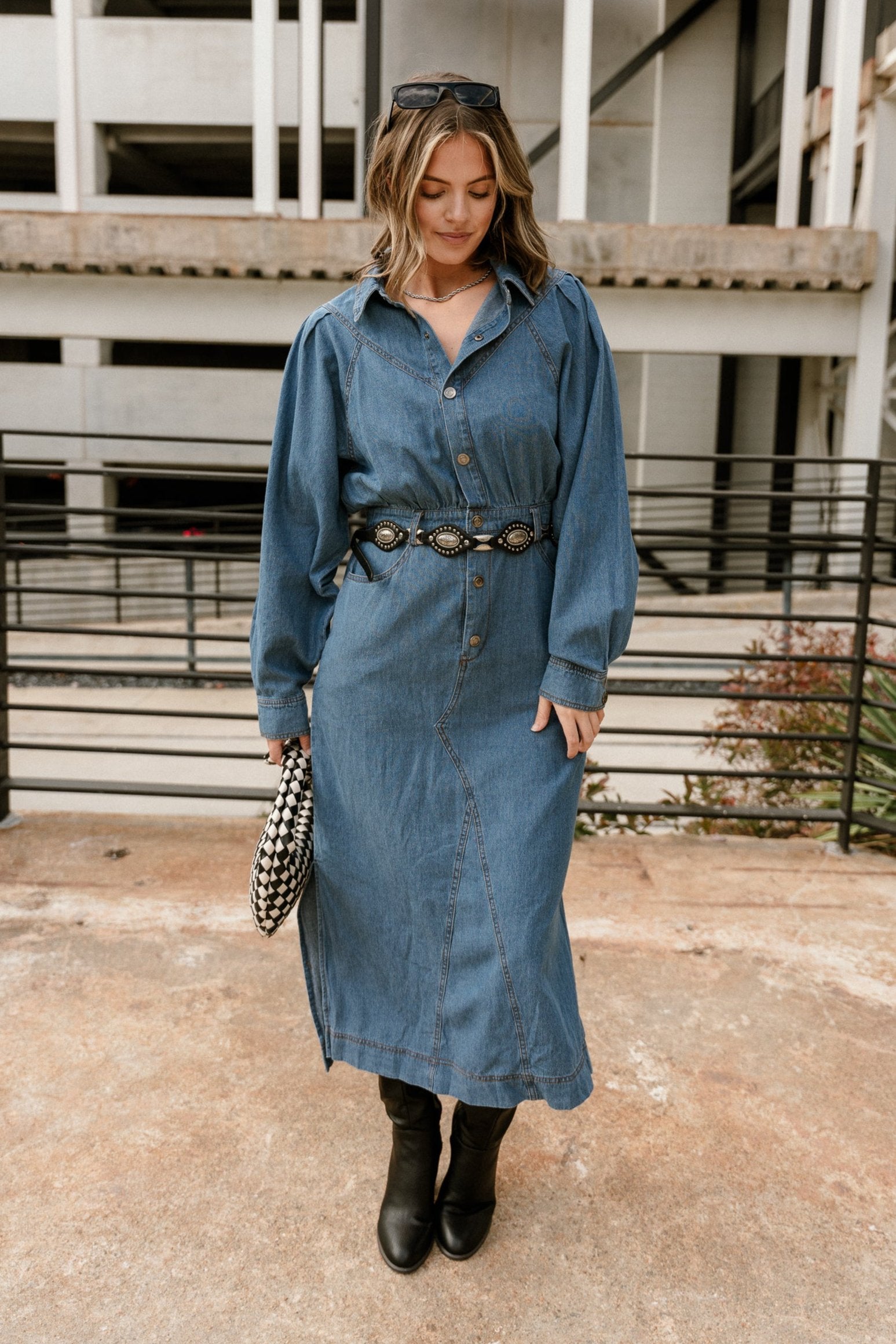long denim midi dress Blue Denim Button Front Maxi Dress - All Dresses