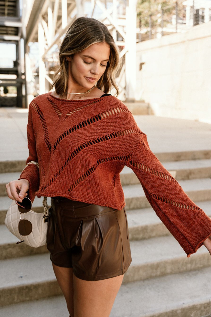 Jade Rust Cropped Long Sleeve Sweater - Lizard Thicket