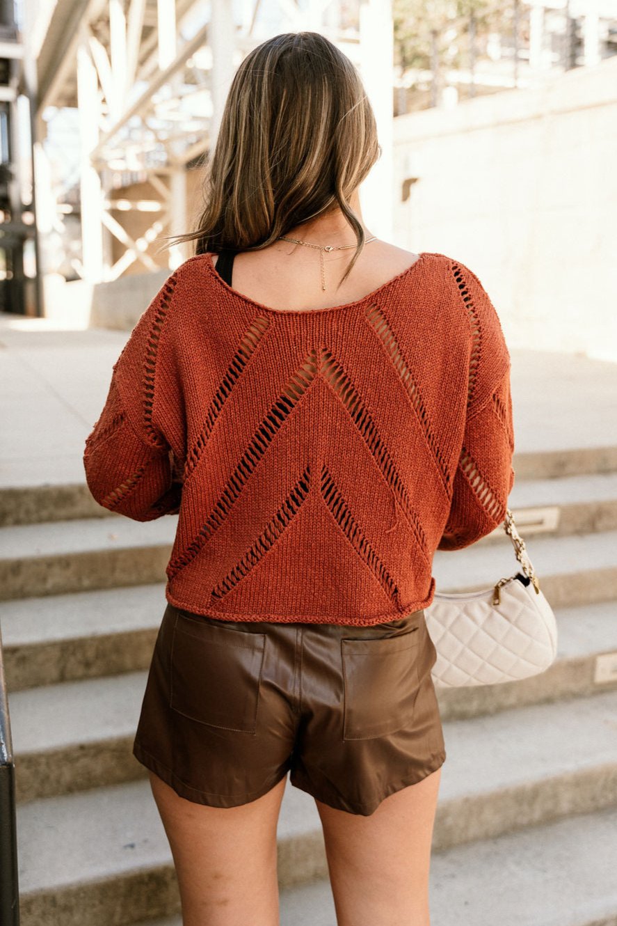 Jade Rust Cropped Long Sleeve Sweater- back view