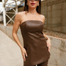 Veronica Brown Faux-Leather Strapless Top - upper body front view