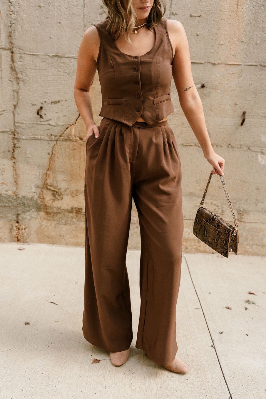 Cleo Brown Wide Leg Pants - lower body front view