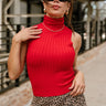 Leah High Neck Ribbed Knit Tank-red- front view