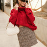 Alina Red Cable Knit Turtleneck Sweater- close up front view