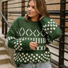 Emory Hunter Green & White Long Sleeve Sweater- top view