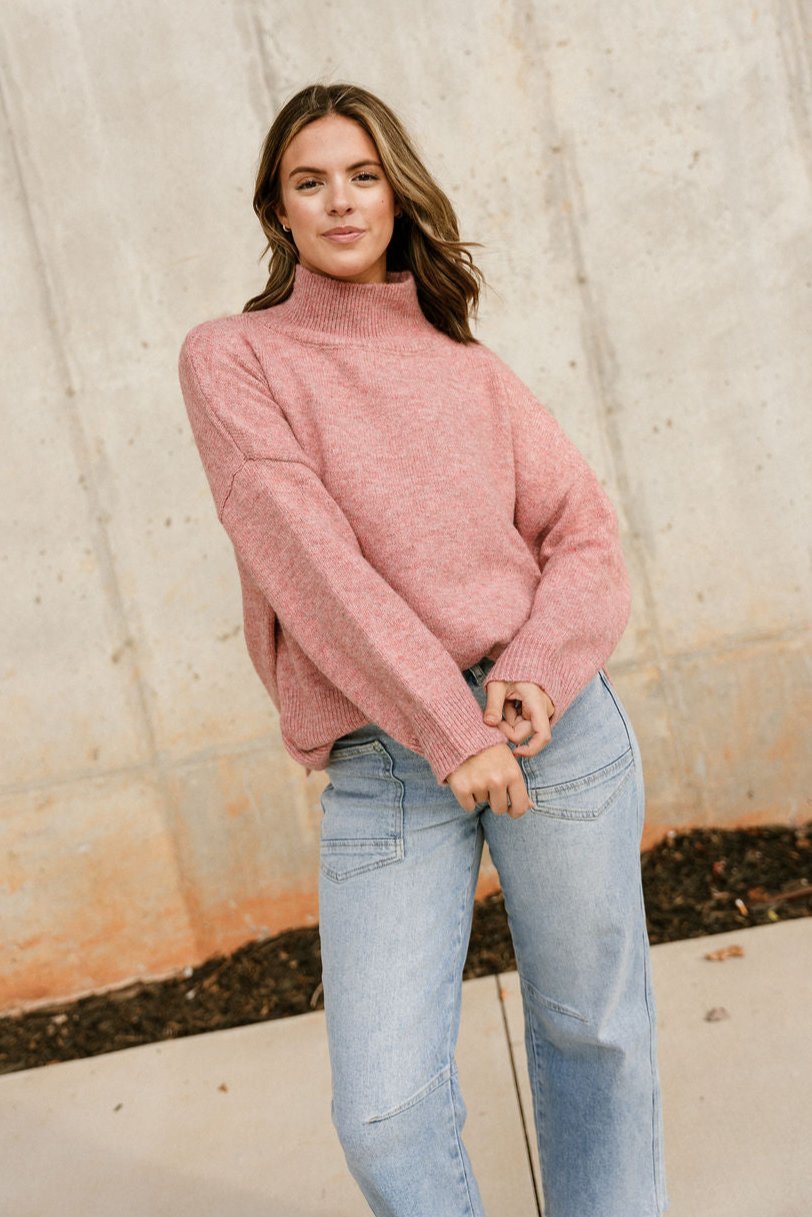 Wrenley Pink Mock Neck Sweater - front view