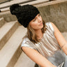 Nova Black Pom Pom Beanie - Top right side view