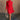 Full body front view of model wearing the Melina Red Turtleneck Sweater Dress that has red ribbed knit fabric, a flared skirt, mini length, a turtleneck neckline, and long sleeves.