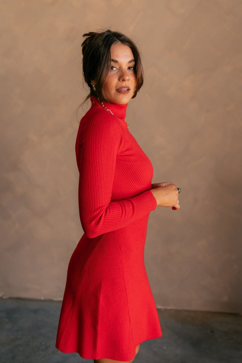 Melina Red Turtleneck Sweater Dress Melina Red Turtleneck Sweater Dress