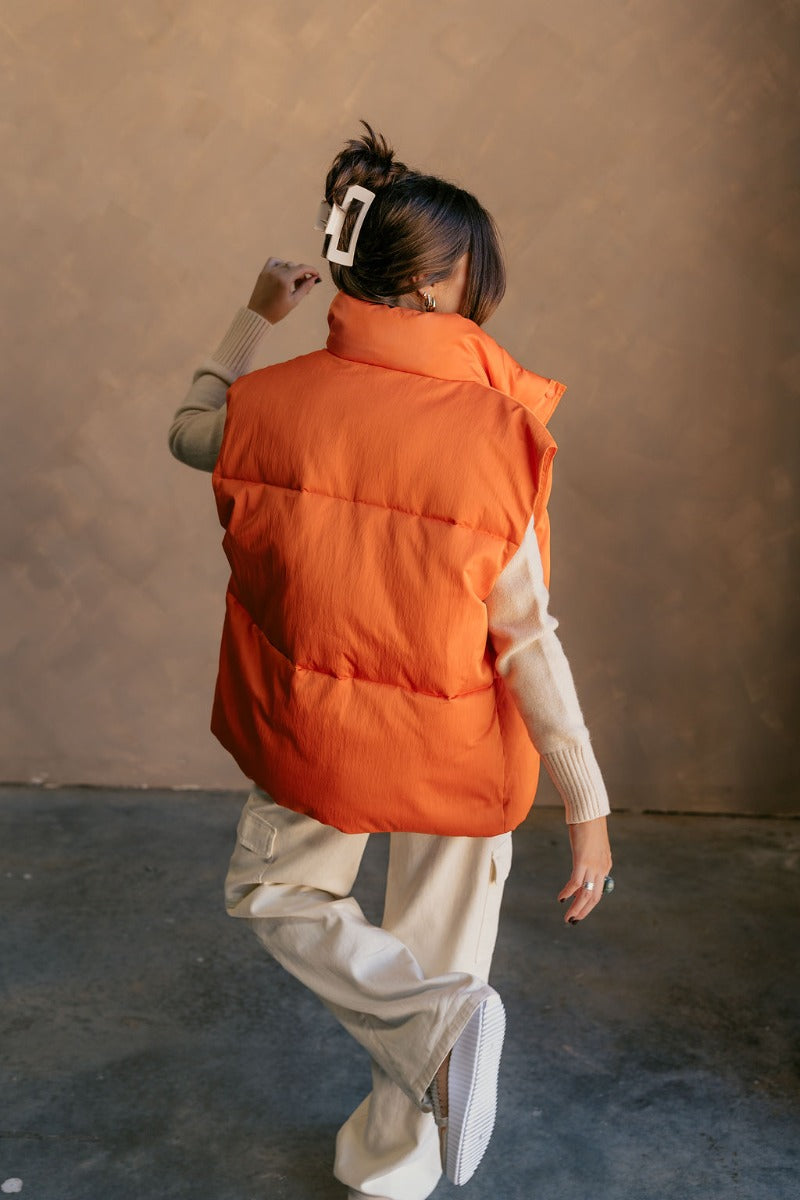 Oversized Orange Puffer Vest – Lightweight, Warm, and Stylish