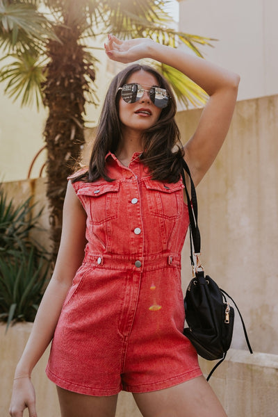 cocktail dress cocktail Emily Washed Red Denim Romper