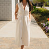 Ana Cream & Gold Zip-Up Midi Dress- full body front view
