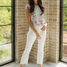 Flora Light Blue & Pink Floral Short Sleeve Top- full body view