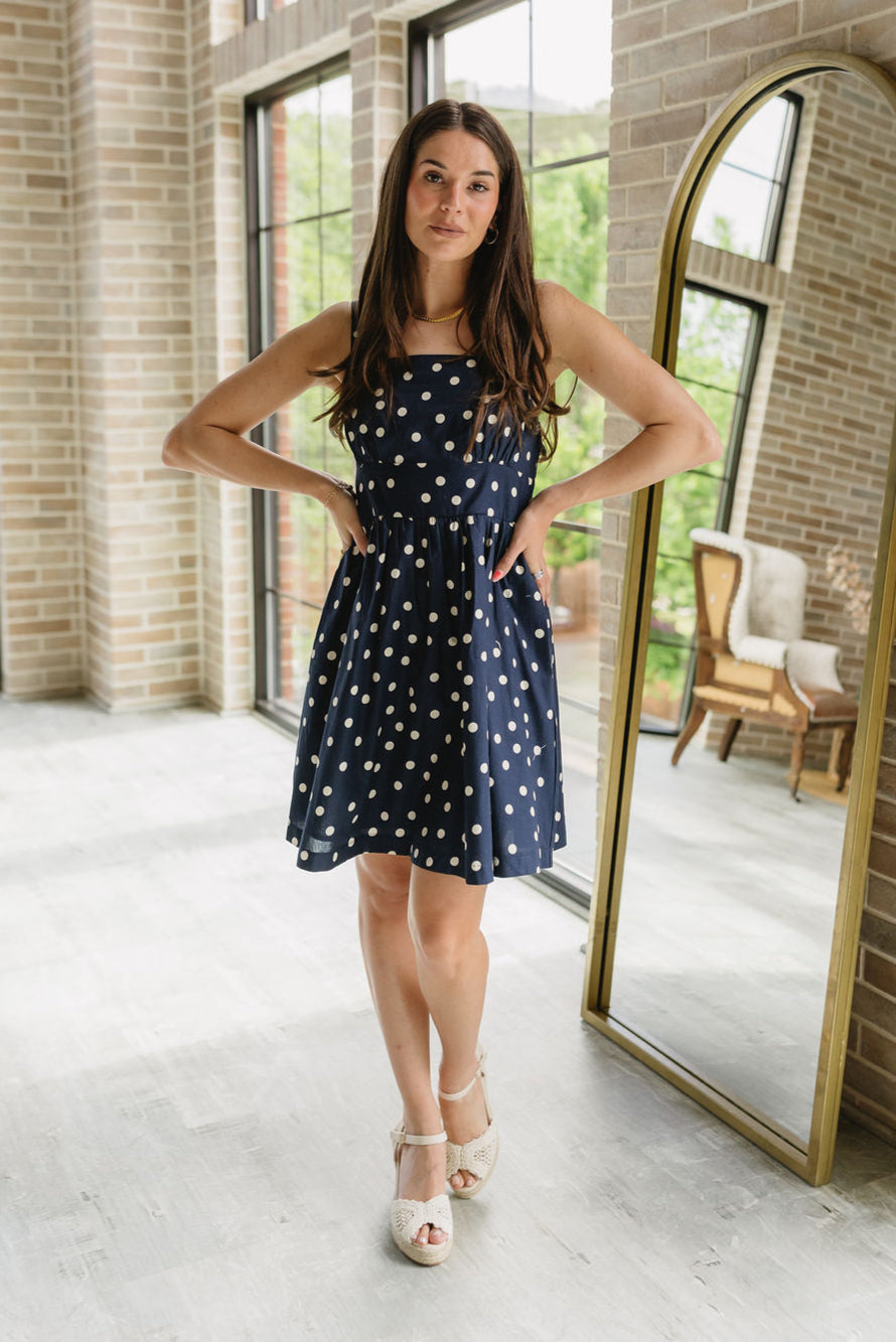 Jessie Navy & Cream Polka Dot Mini Dress - Lizard Thicket Jessie Navy & Cream Polka Dot Mini Dress - Lizard Thicket