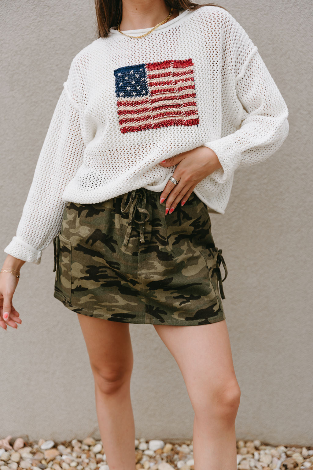 Jade Olive Camo Cargo Mini Skirt- front view