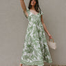 Adaline Green & White Palm Leaf Midi Dress- full body view