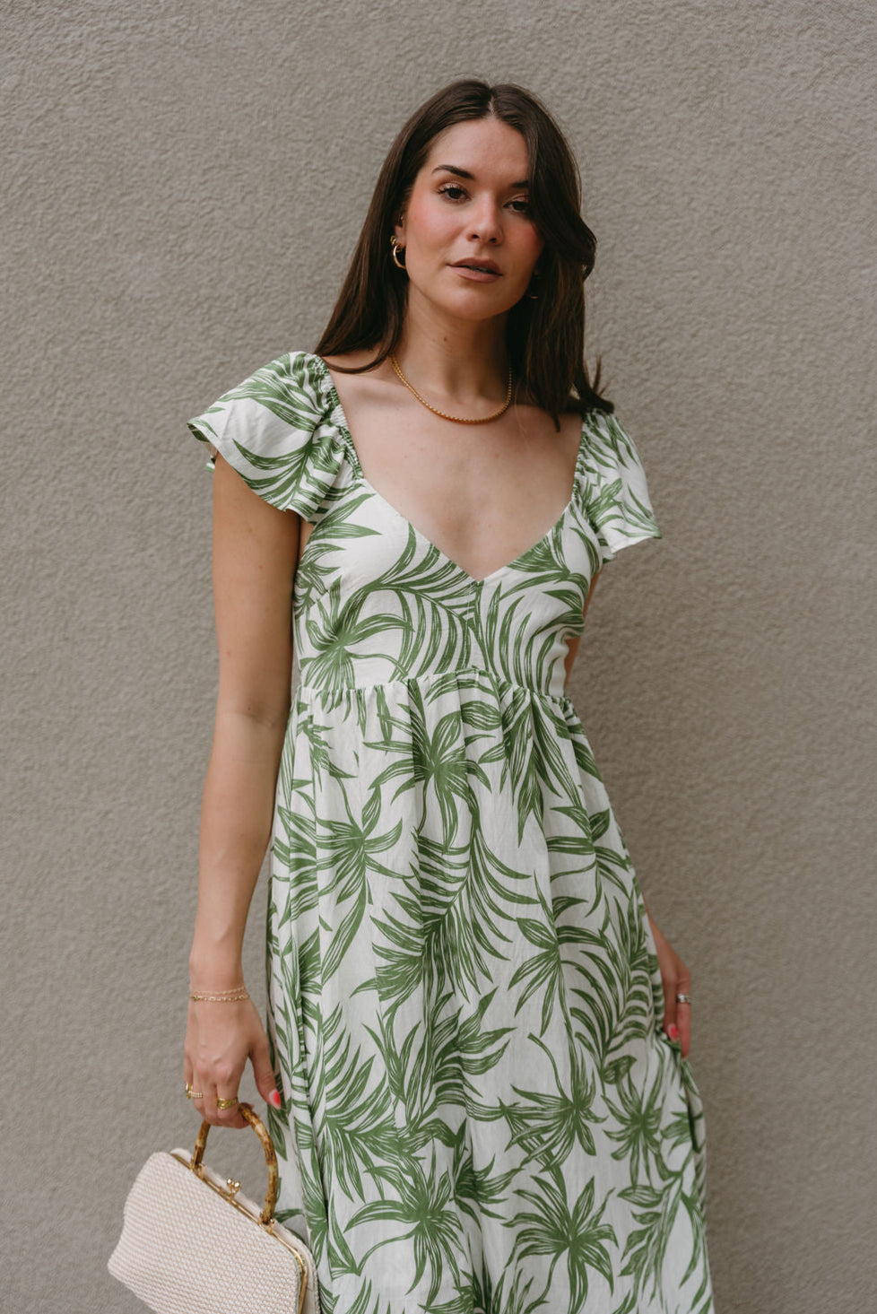 Adaline Green & White Palm Leaf Midi Dress - Lizard Thicket Adaline Green & White Palm Leaf Midi Dress - Lizard Thicket