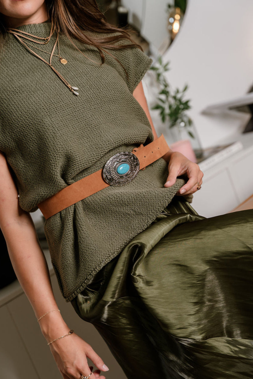 Karmen Brown & Turquoise Belt - close front ivew