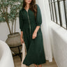 Luna Dark Green Zip-Up Midi Dress- full body view