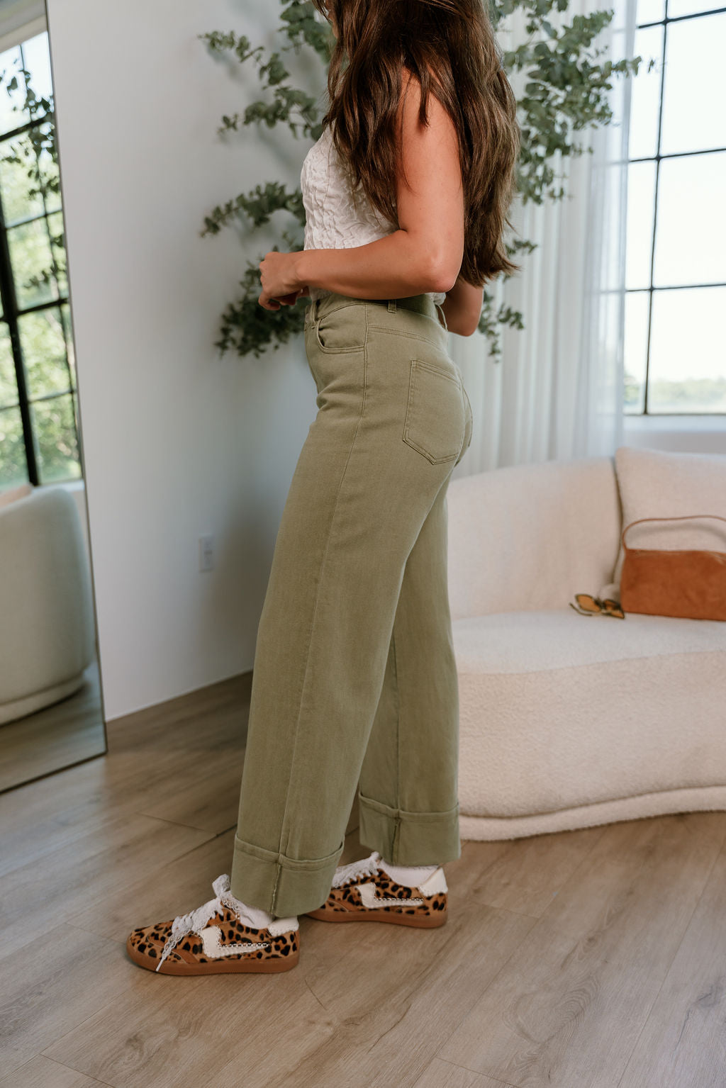 Raelyn Olive Wide Leg Pants- front top view