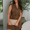 Alexa Brown Denim Belt Mini Dress- front top view