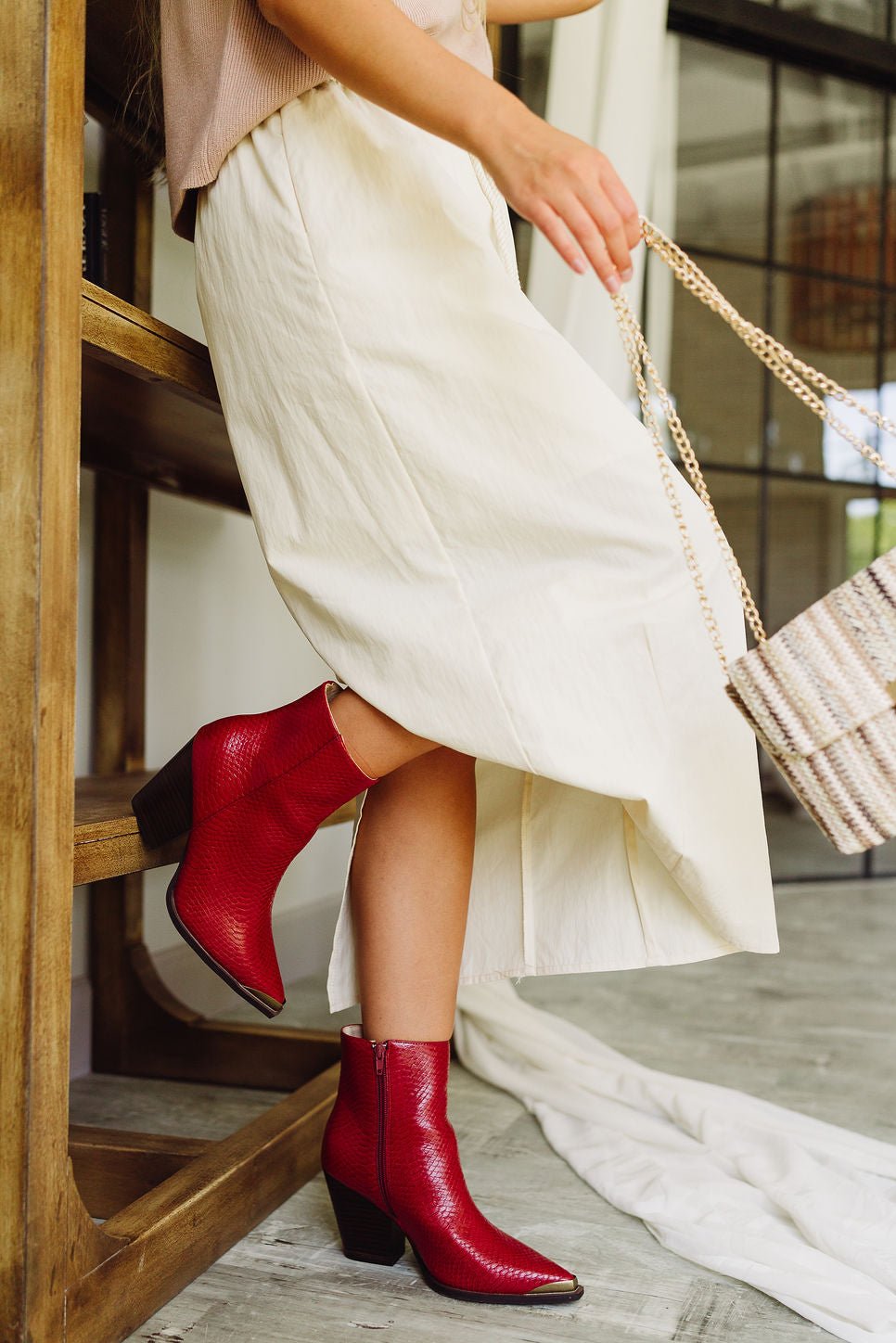 Frankie Western Ankle Red Boot- close up side view