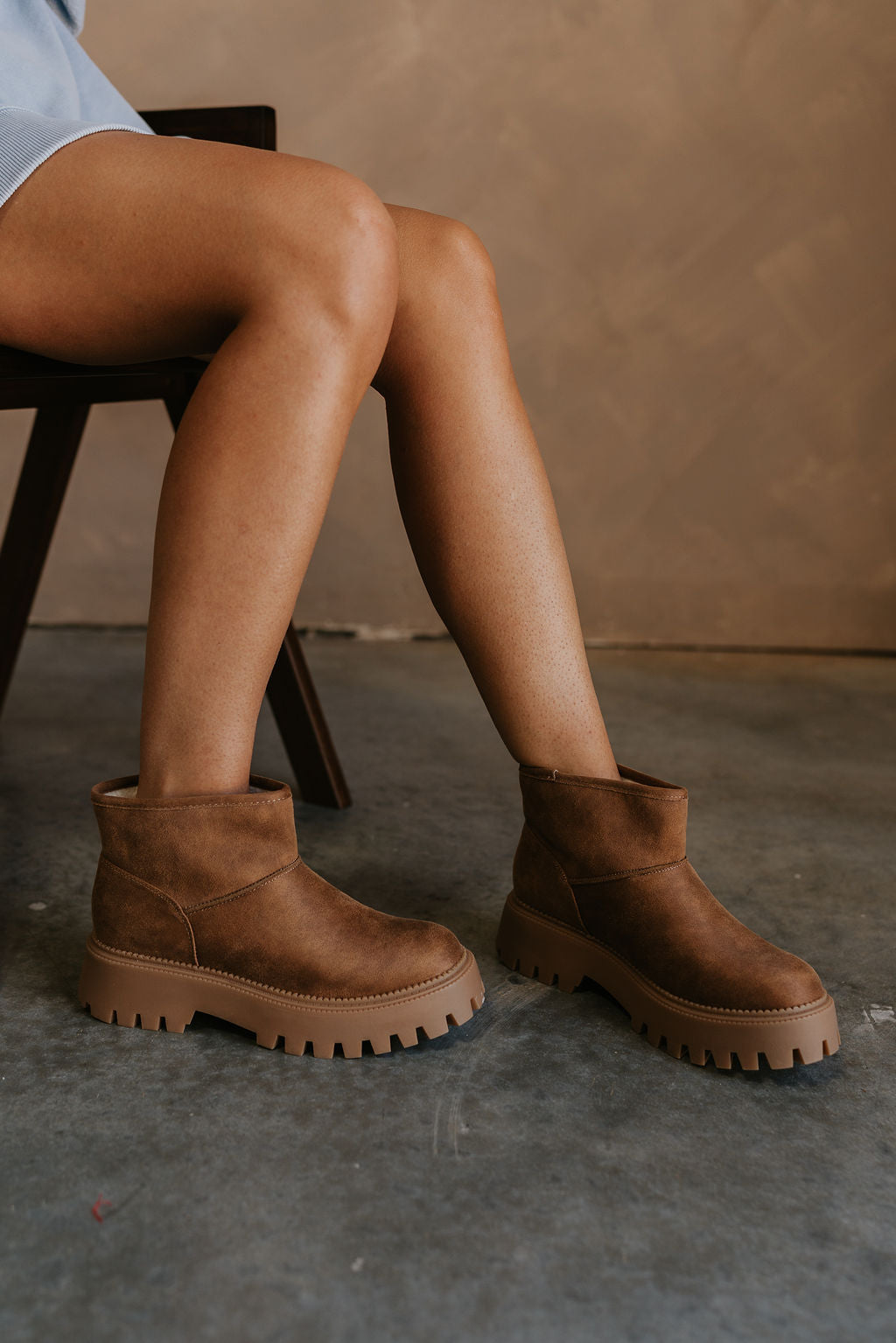 Lonny Tan Platform Lug Bootie - close up side view