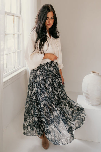 Gray floral maxi skirt hotsell